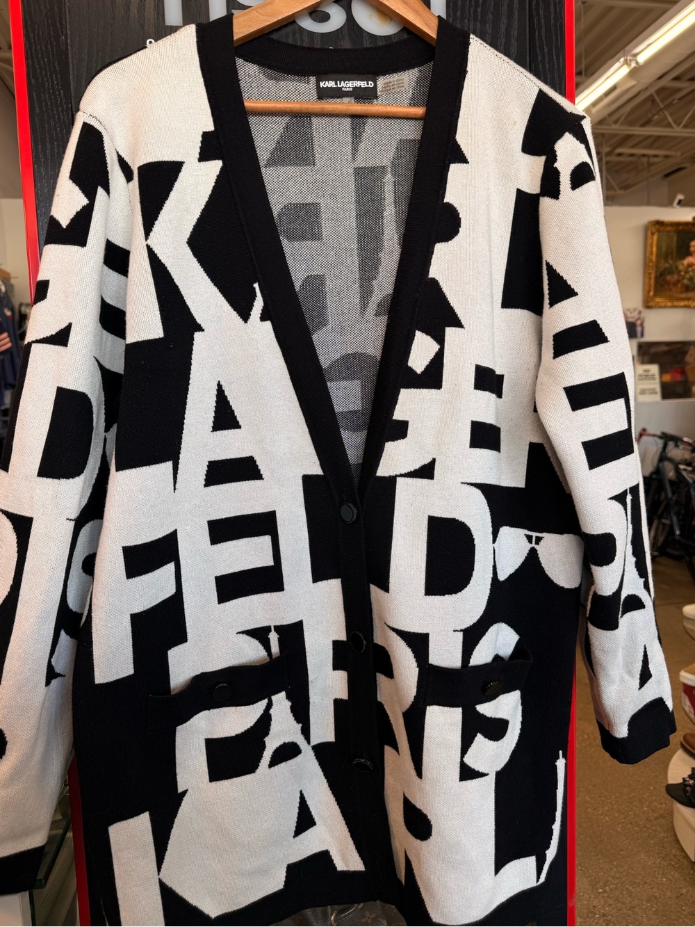 Karl Lagerfeld Black & White Letter Graphic Cardigan
